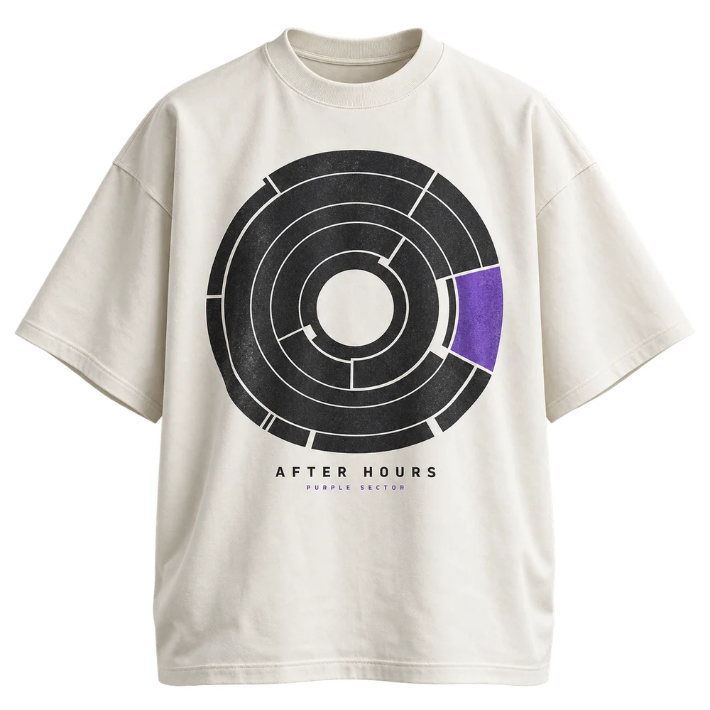 AFTER HOURS concept T-shirt in bone / violet with original Purple Sector artwork