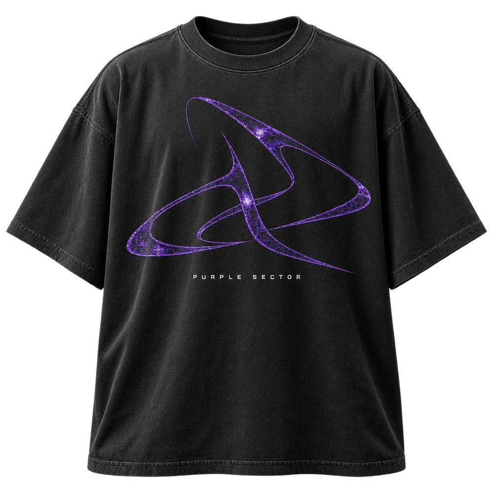 APEX concept T-shirt in washed charcoal with original Purple Sector artwork